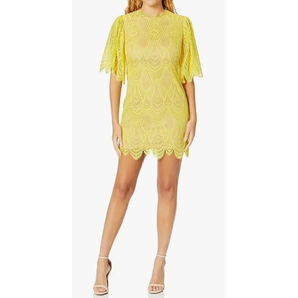 Dress the Population Women's Toni Lace Flutter Sleeve Short Mini Shift Dress